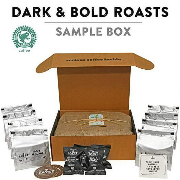 Tayst Dark Roast Coffee Pods | 100 ct. Bold Sample Box | 100% Compostable Keurig K-Cup compatible | Gourmet Coffee in Earth Friendly packaging