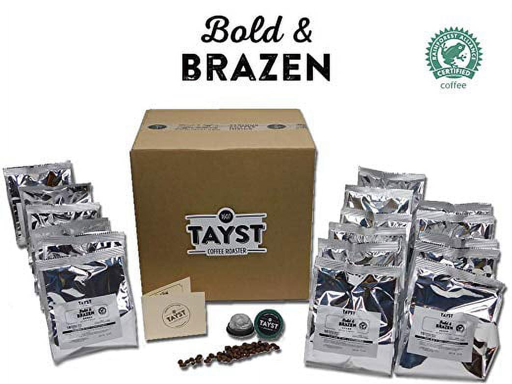 Tayst Dark Roast Coffee Pods | 240 ct. Bold & Brazen | 100% Compostable Keurig K-Cup compatible | Gourmet Coffee in Earth Friendly packaging