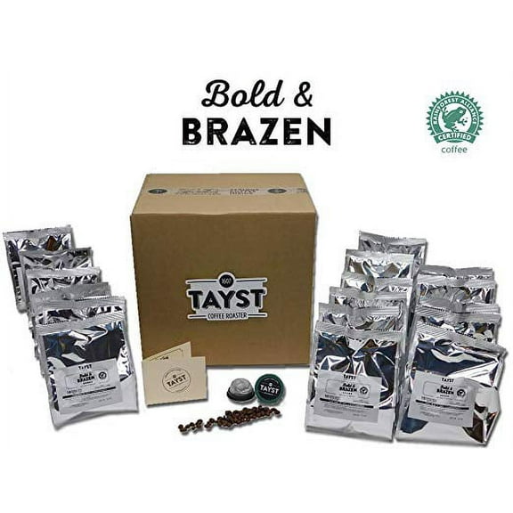 Tayst Dark Roast Coffee Pods | 240 ct. Bold & Brazen | 100% Compostable Keurig K-Cup compatible | Gourmet Coffee in Earth Friendly packaging