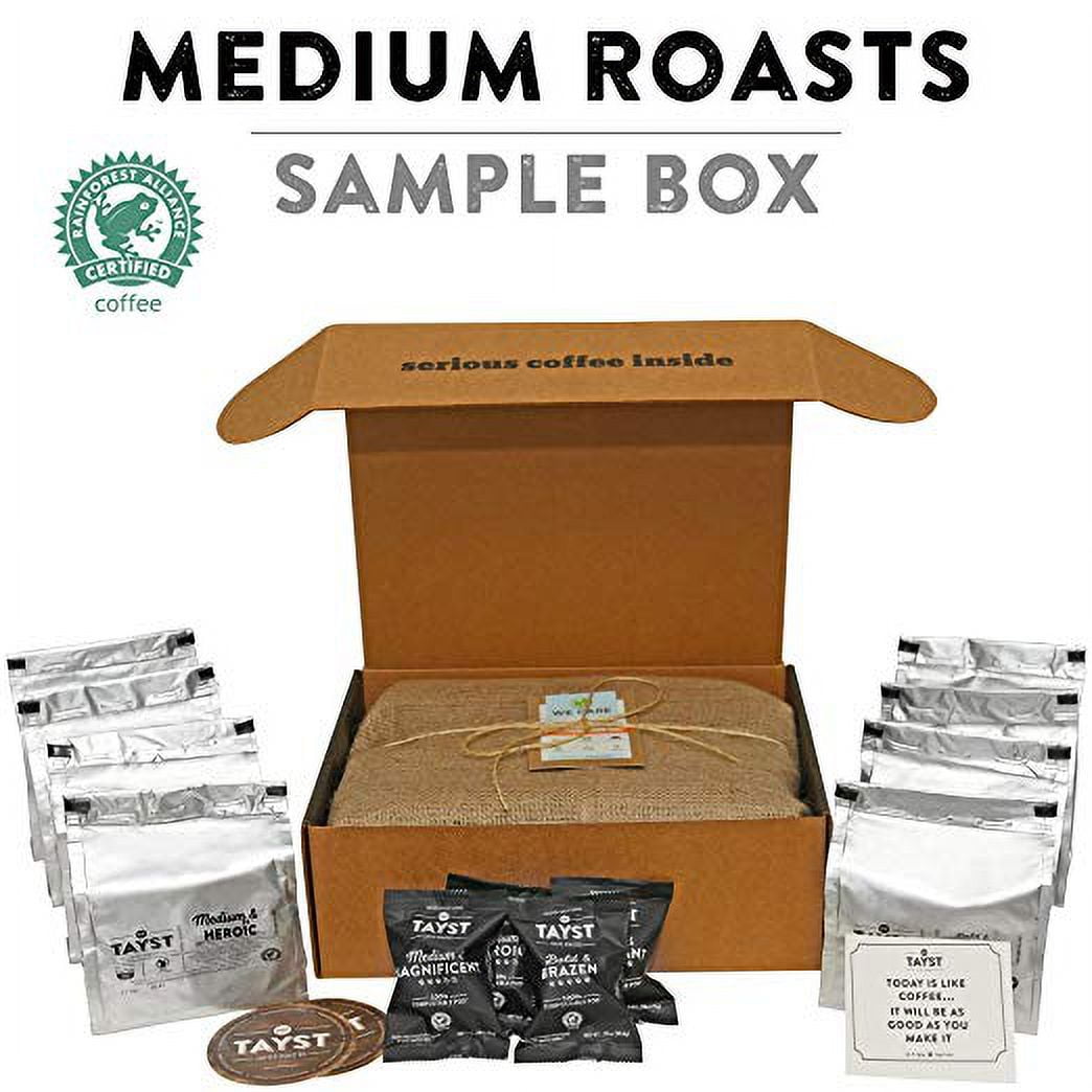 Tayst Medium Roast Coffee Pods | 100 ct. Medium Sample Box | 100% Compostable Keurig K-Cup compatible | Gourmet Coffee in Earth Friendly packaging