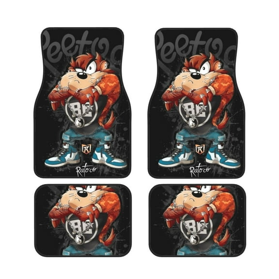 Taz Animal Mania Print Car Floor Mat Durable Fabric Heavy Duty Auto Floor Carpets 4pcs/Set Vehicle Floor Protector Mats for Front and Rear