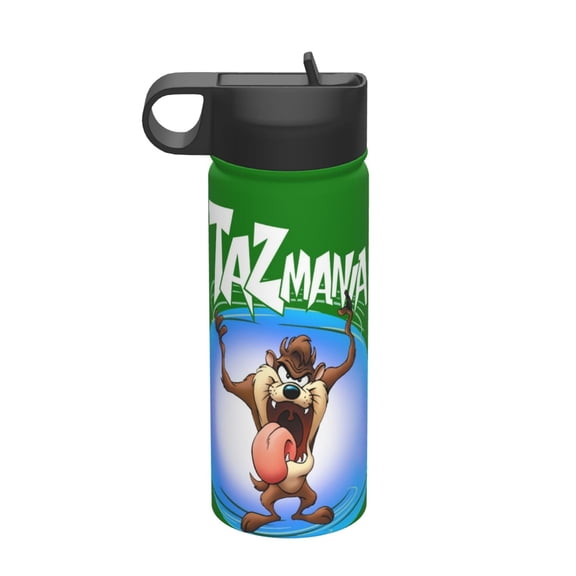 Taz Mania Kids Insulated Water Bottle With Straw - 18 Oz Stainless Steel Double Wall Vacuum Cup, Leakproof, Bpa Free, Suitable For Boys And Girls