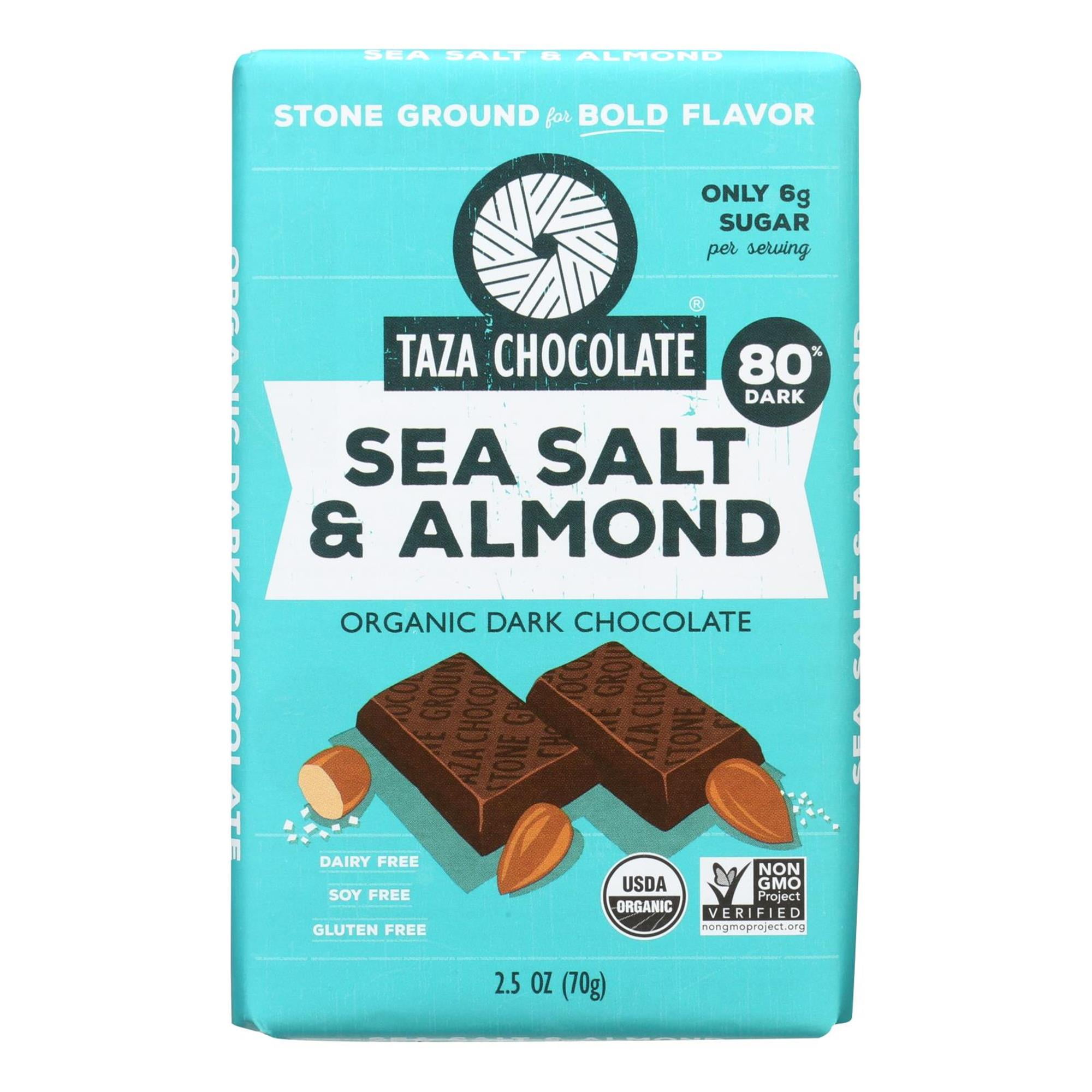 Taza Chocolate 80% Dark Chocolate Bar, Sea Salt & Almond, 2.5 Oz
