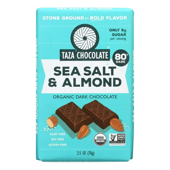 Taza Chocolate 80% Dark Chocolate Bar, Sea Salt & Almond, 2.5 Oz