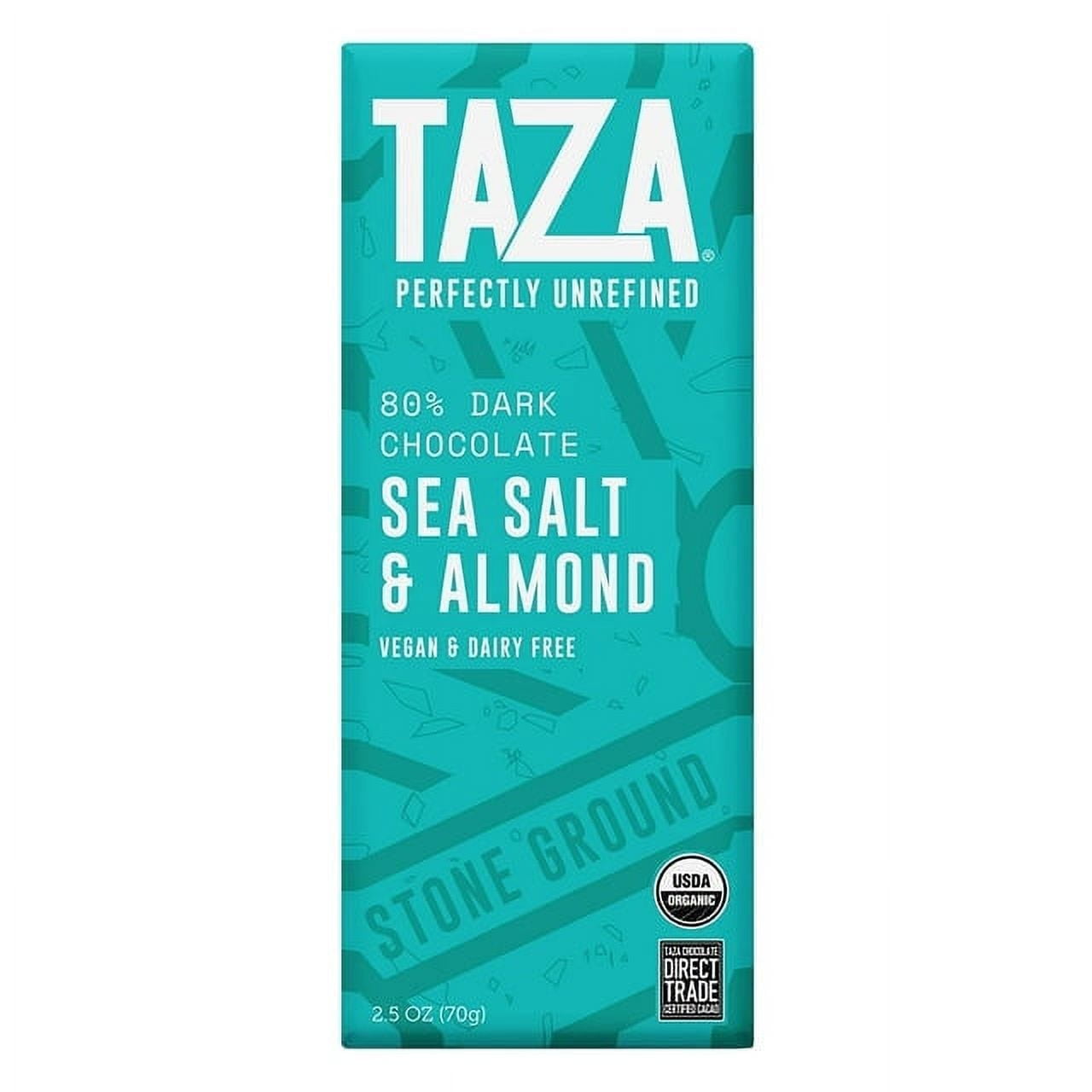 Taza Chocolate Dark Chocolate Bar Stone Ground Sea Salt & Almond - 2.5 oz Pack of 2
