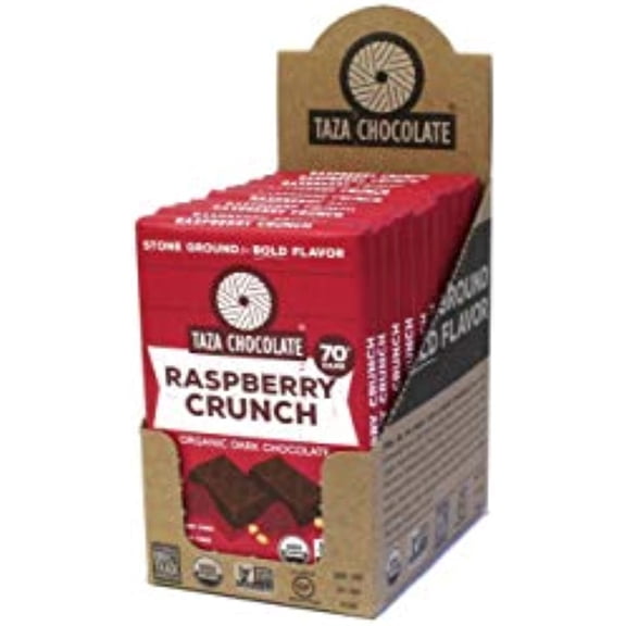 Taza Chocolate Organic Amaze Bar 70% Stone Ground, Raspberry Crunch, 2.5 Ounce (10 Count), Vegan