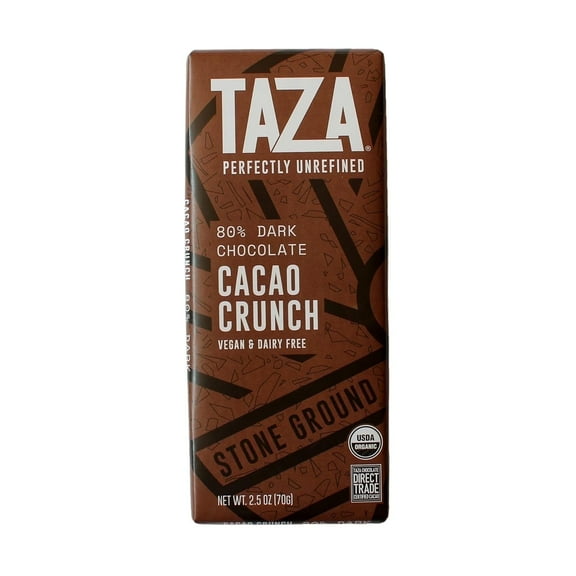 Taza Chocolate Organic Dark Chocolate Bar Stone Ground Cacao Crunch 2.5 oz Pack of 4