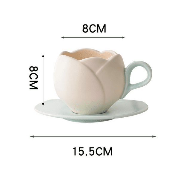 Taza En Forma de Tulipan, Ceramic Coffee Mug With Saucer, Comfortable Handle Tulip Flower Cup, Surface Heat-resistant Tea Cup For Office And Hom (White)