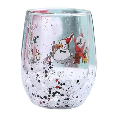 Taza de café,Taza de café de vidrio con alto contenido de borosilicato Agua con leche,Tazas aislantes para bebidas frías Espresso,Tazas transparentes de muñeco de nieve de navidad