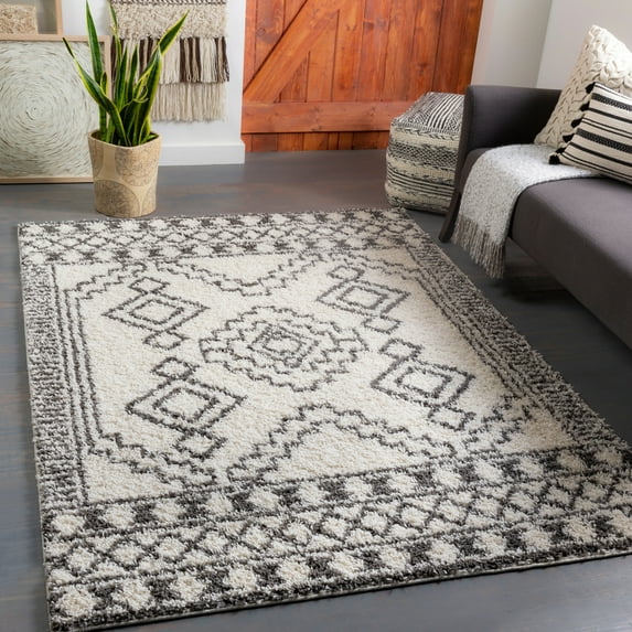 Taza shag White 5'2" x 7' Global Rectangle Area Rug