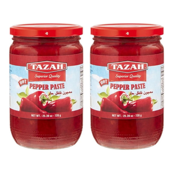 Tazah Pepper Paste, 2 Pack (25.39 oz/720g Each) – Middle Eastern Flavor Perfect for Muhammara, Dolma, Pasta & More (Hot)