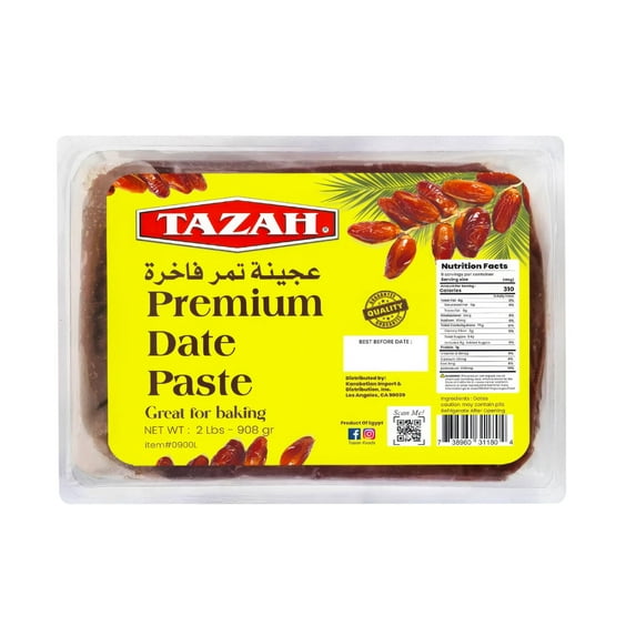 Tazah Date Paste for Baking - 2 Lbs 908g - Pure Natural Pressed Dates, Sugar Substitute for Baking and Cooking - No Added Sugar