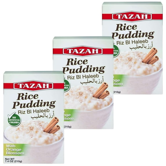 Tazah Rice Pudding (Riz bi Haleeb), 3-Pack (7.4 oz/210g Each) – Traditional Lebanese Recipe Perfect for Dessert or Snack