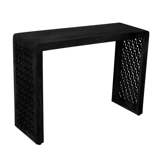 Tazmyn Console Table in Modern Charcoal Finish on Hand Carved Solid Wood