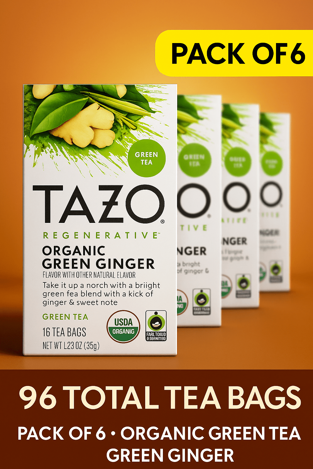 Tazo 10794522003560 1.23 oz. Tea Bags - Organic Green Ginger (96/Carton)