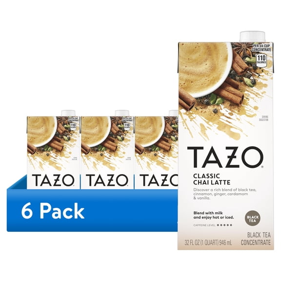 (6 pack) TAZO Classic Chai Latte Black Tea Concentrate, Made from Real Black Tea, 32oz Carton