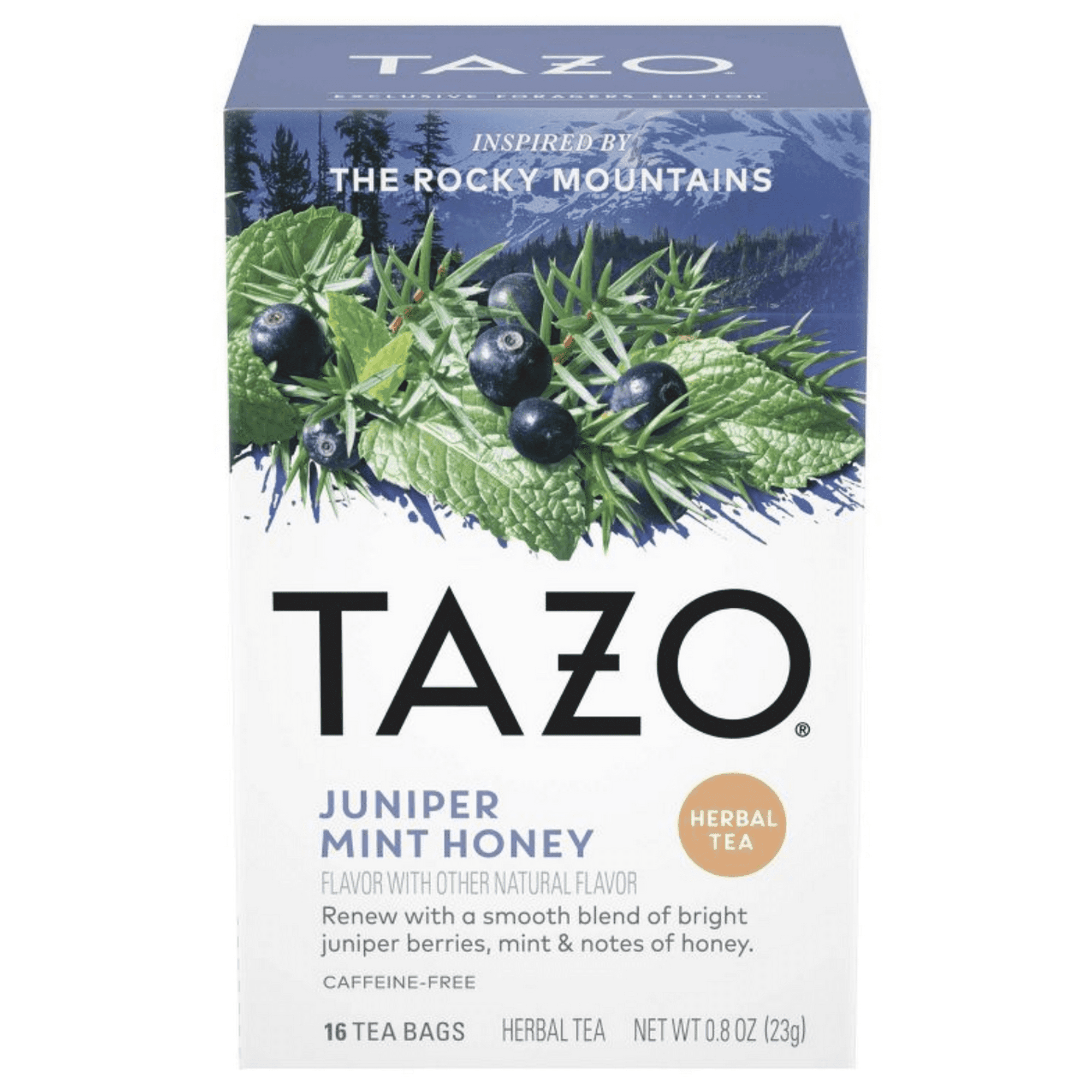 Tazo Foragers Juniper Mint Honey Herbal Tea, 1 Box (16 tea bags in box