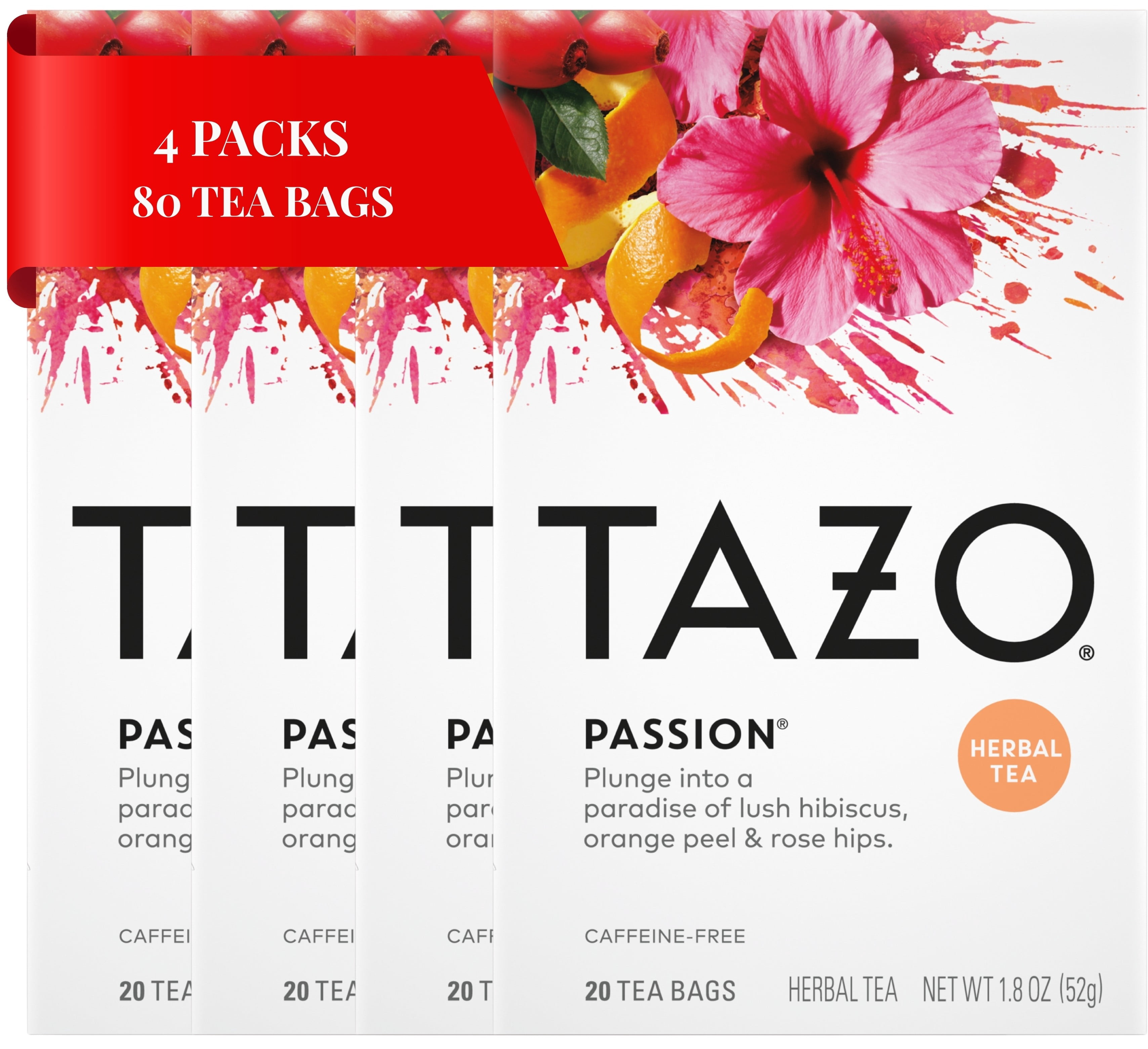 Tazo Herbal Tea Passion 20 Tea Bags Pack of 4