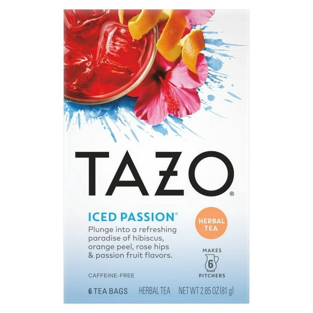 Tazo, Iced Passion Herbal Tea, Tea Bags, 6 Ct
