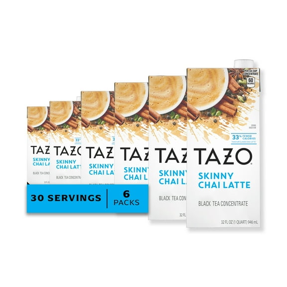 (6 pack) TAZO Skinny Chai Latte, Black Tea Concentrate, Hot or Iced Tea, 32 oz Carton