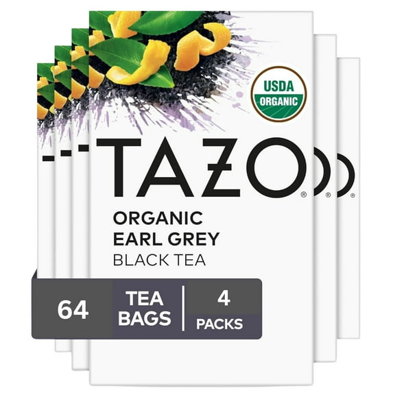 TAZO Organic Earl Grey for Health and Wellness, High Caffeine and Bold Flavor, 16 Count (Pack of 4)