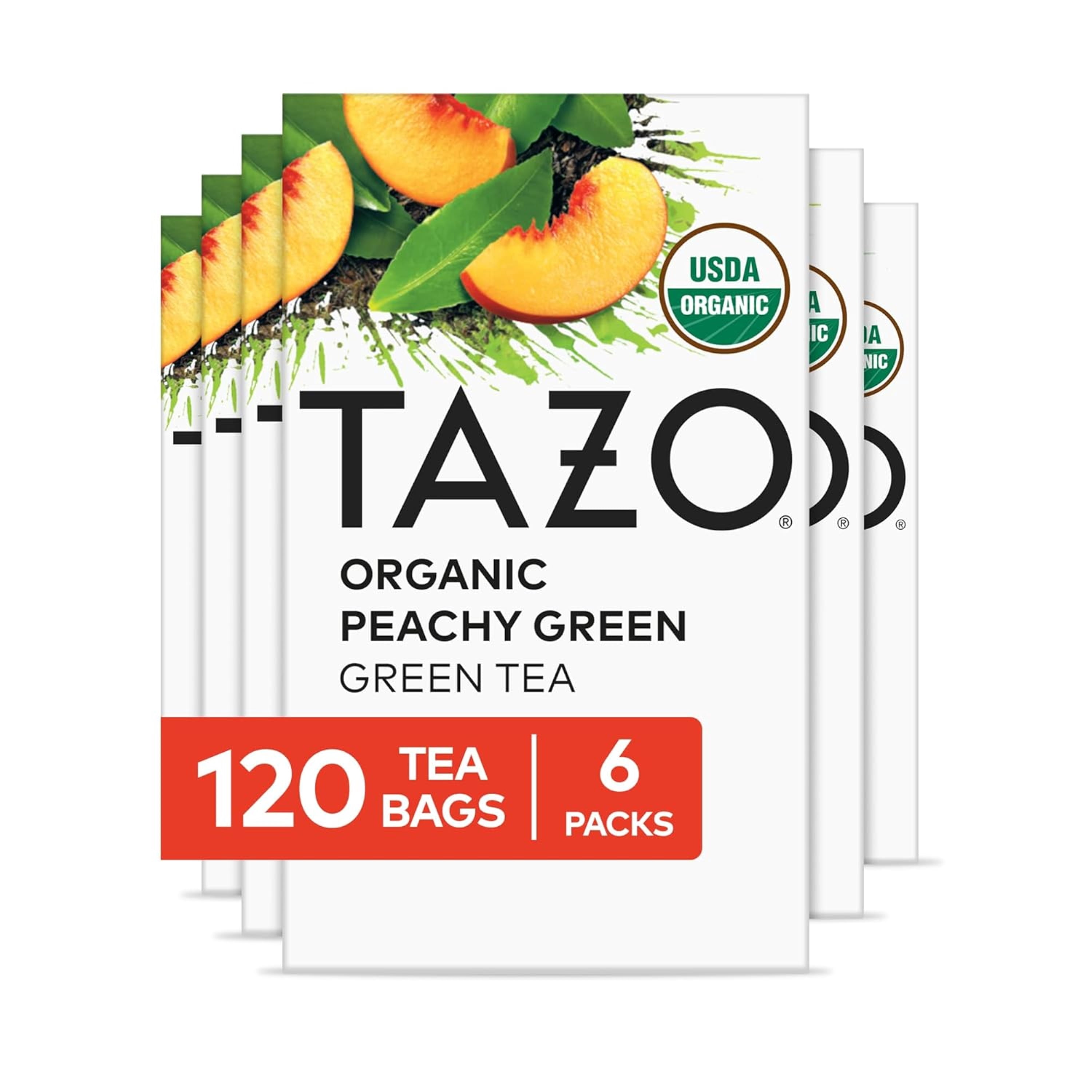 TAZO Peachy Green Tea Bags USDA Organic Half Caffeine 20 Count Pack of 6