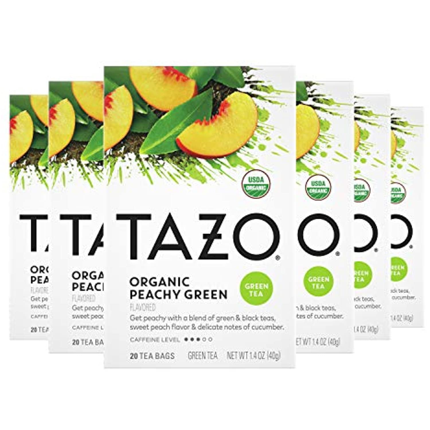 Tazo Organic Peachy Green Tea Bags For a Refreshing Cup of Tea Green Tea Moderate Caffeinated Tea 20 ct, Pack of 6