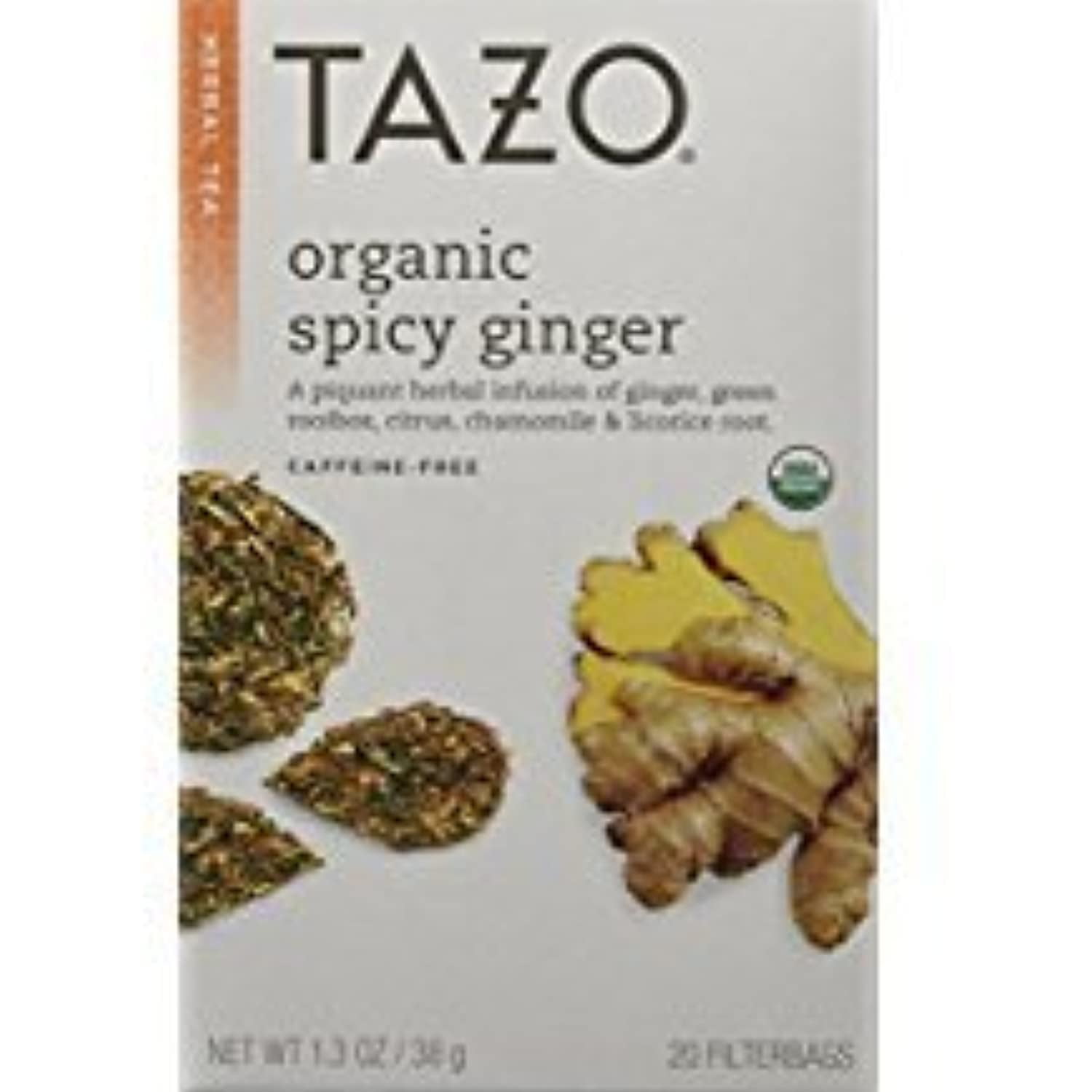 Tazo Organic Spicy Ginger Caffeine-Free Tea 20 Tea Bags Per Box(2 Pack)