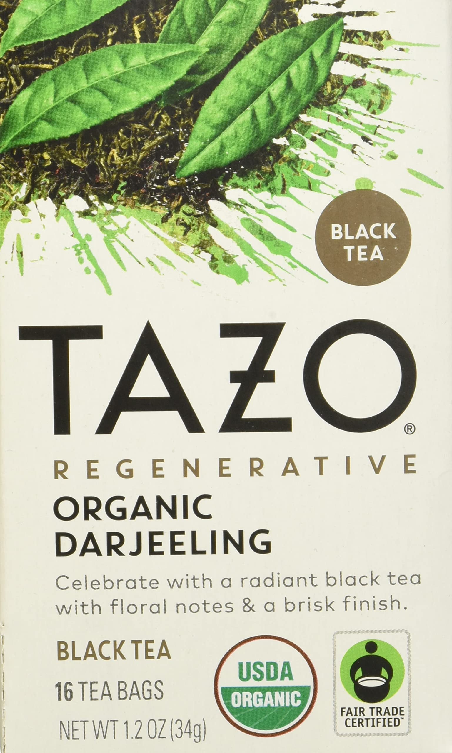 Tazo Tea Bags, Black Tea, Regenerative Organic Darjeeling Tea, 16 Count
