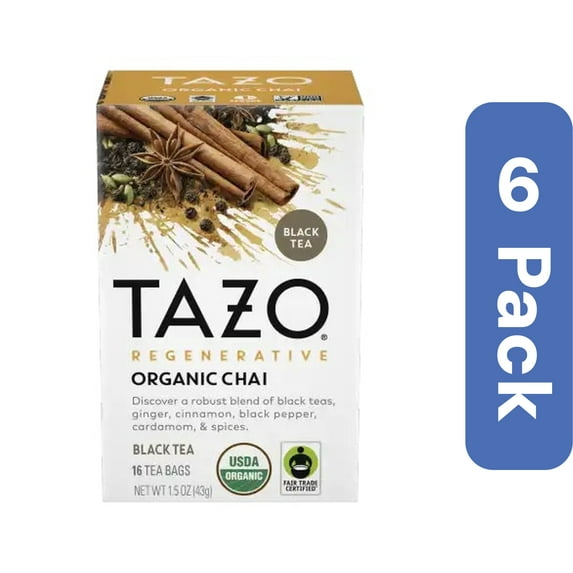 Tazo Tea Bags Chai Organic 16 Bags (Pack Of 6)