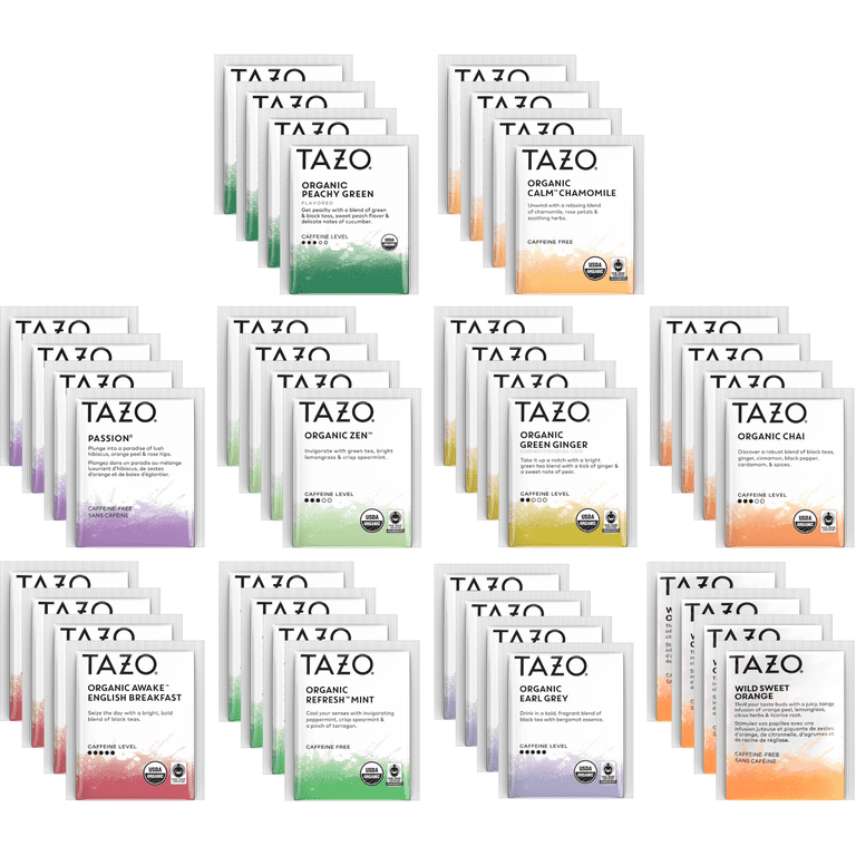 Tazo Tea Bags Sampler Variety Gift Box, 10 Different Flavors, 40