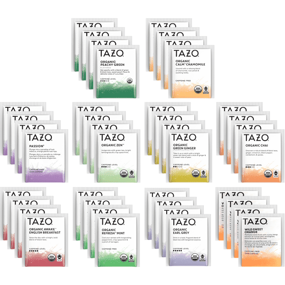 Tazo Tea Bags Sampler Variety Gift Box, 10 Different Flavors, 40 Count, Herbal, Black, Green