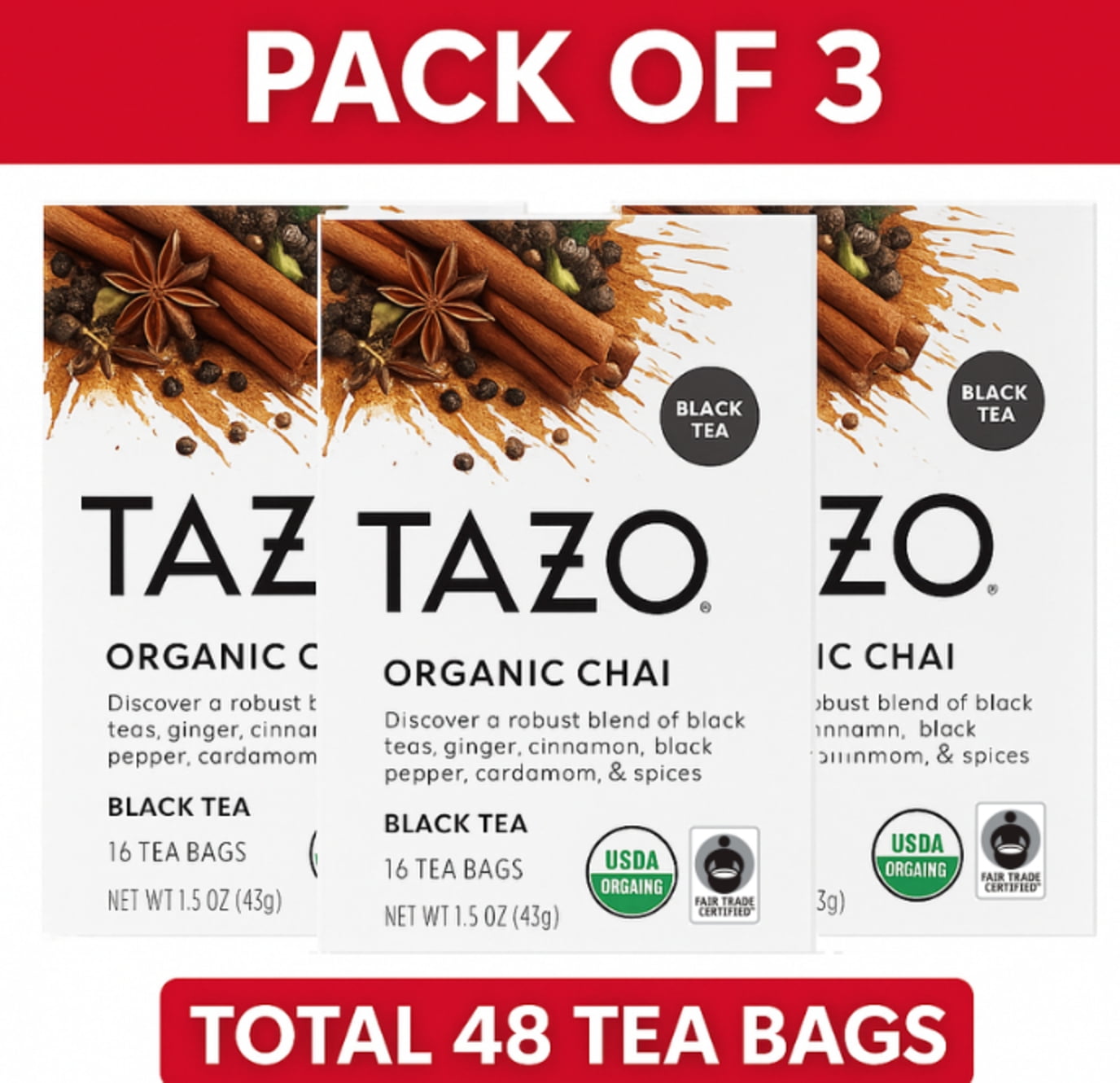 Tazo Teas, Regenerative, Organic Chai, Black Tea, 16 Tea Bags, 1.5 oz ...