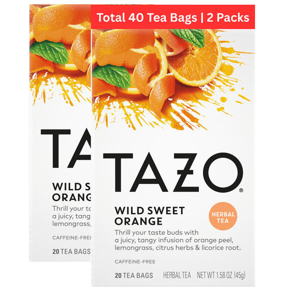 Tazo Wild Sweet Orange, Unsweetened Tea Bags, Caffeine-Free, 20 Ct (Pack of 2), 40 Total Tea Bags