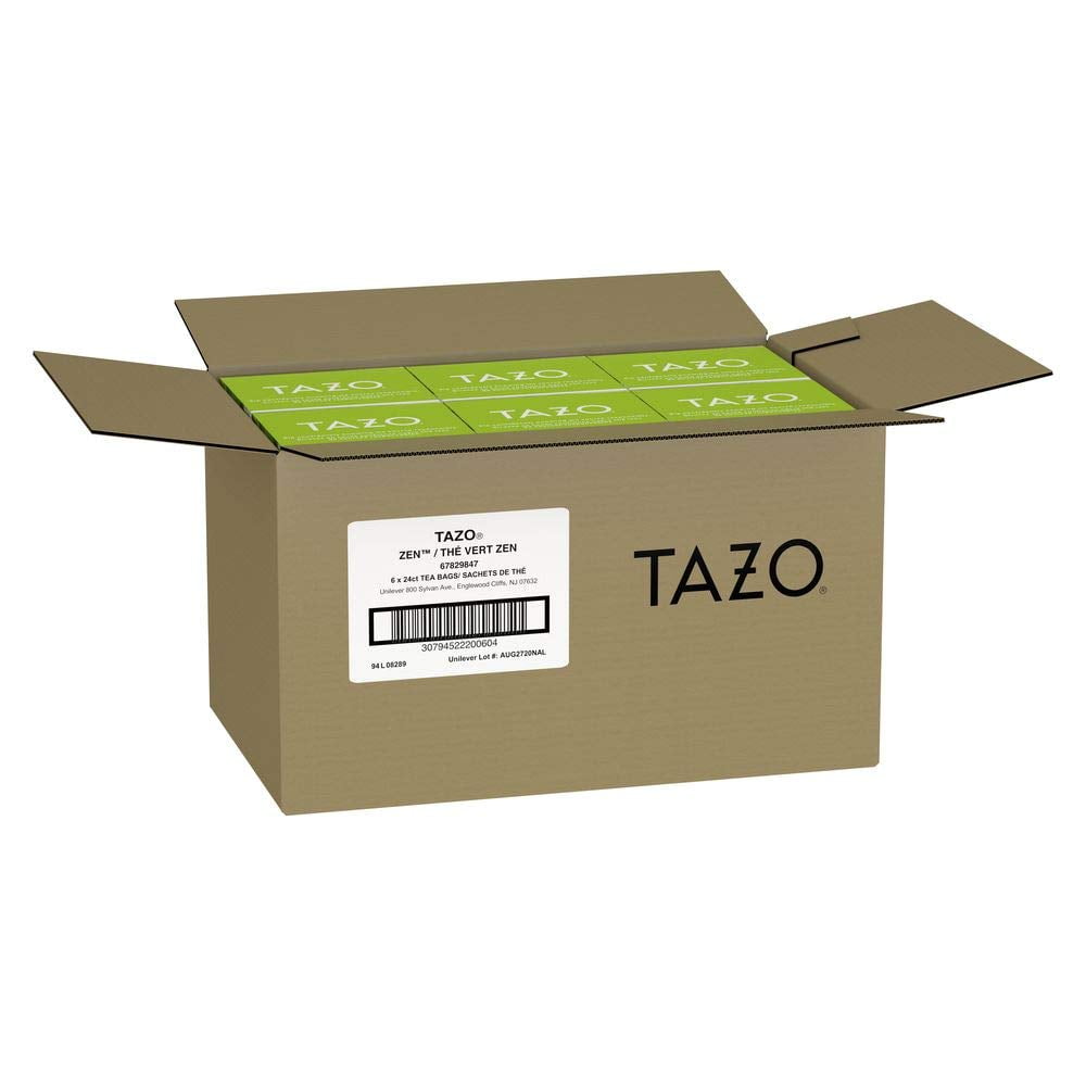 Tazo Zen Green Enveloped Hot Tea Bags Non Gmo, 24 Count, Pack Of 6