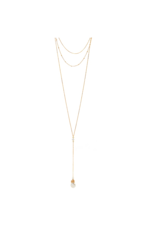 -Gold Pearl Layer Tassel layer Long Necklace Wedding Anniversary Fashion Jewelry