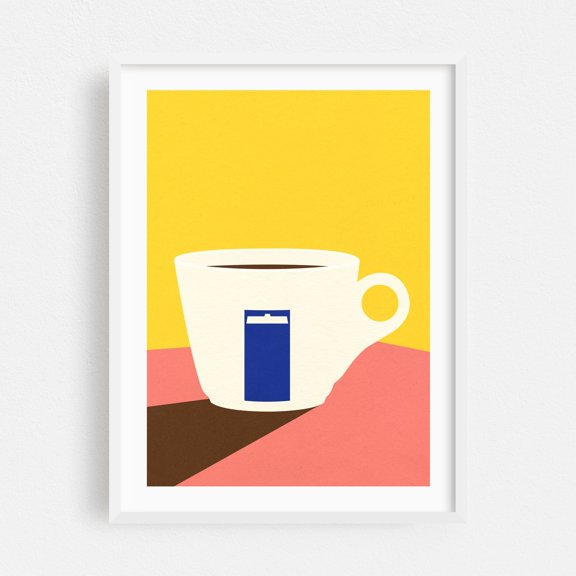 Tazza - Illustration Minimalist Modern Art Pop Art Geometric Kitchen Decor Abstract Humor White Framed Wall Art Print 5 x 7 inches
