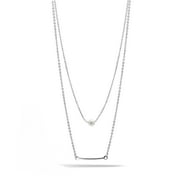 Tazza-Silver Bar And Pearl 2 Row Layer Necklace