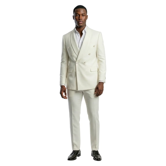 Tazzio Skinny Fit Double Breasted Shawl Collar 2pc Suit Set
