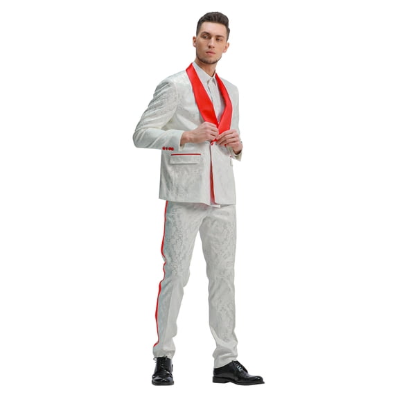 Tazzio Skinny Fit Paisley 2 Piece Suit Set with Satin Shawl Lapel