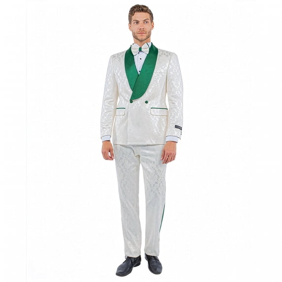 Tazzio Skinny Fit Paisley 2 Piece Suit Set with Satin Shawl Lapel