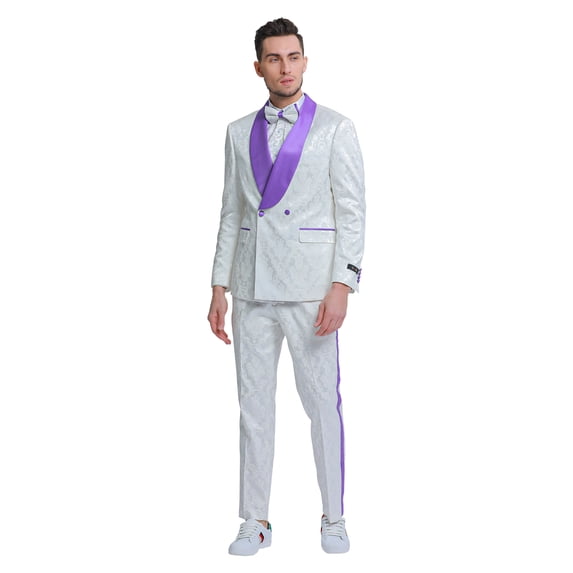 Tazzio Skinny Fit Paisley 2 Piece Suit Set with Satin Shawl Lapel