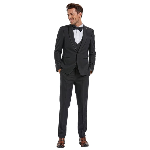 Tazzio Skinny Fit Shawl Lapel 3 Piece Suit Set with Trim Detail