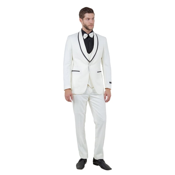 Tazzio Skinny Fit Shawl Lapel 3 Piece Suit Set with Trim Detail