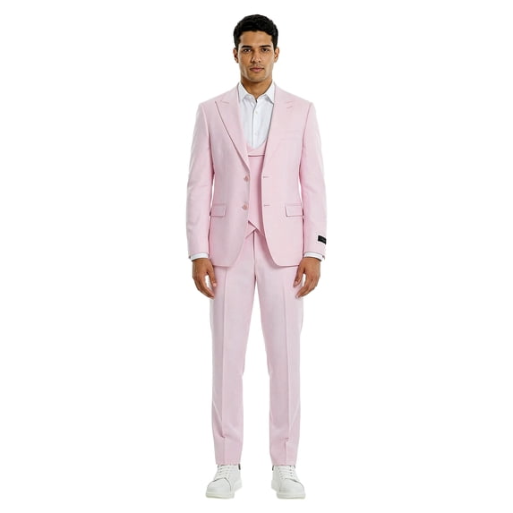 Tazzio Skinny Fit Peak Lapel 3 Piece Suit Set with Double Breasted Vest