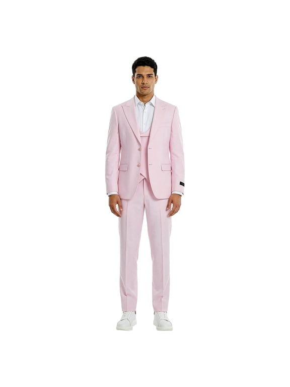Skinny Fit Peak Lapel 3 Piece Suit Set with Double Breasted Vest