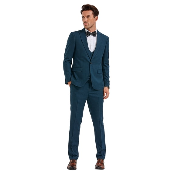 Tazzio Skinny Fit Peak Lapel 3 Piece Textured Suit Set with Double Breasted Vest