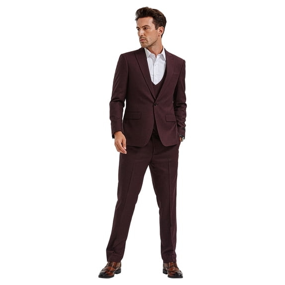 Tazzio Skinny Fit Peak Lapel 3 Piece Textured Suit Set with Double Breasted Vest
