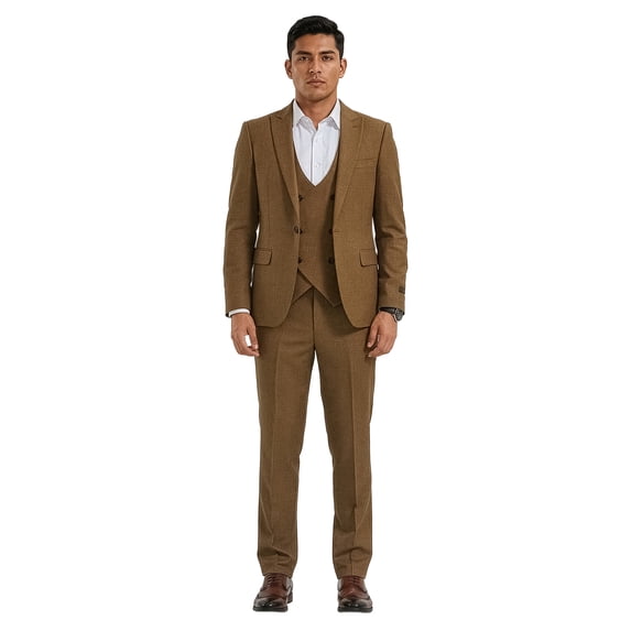 Tazzio Skinny Fit Peak Lapel 3 Piece Textured Suit Set with Double Breasted Vest