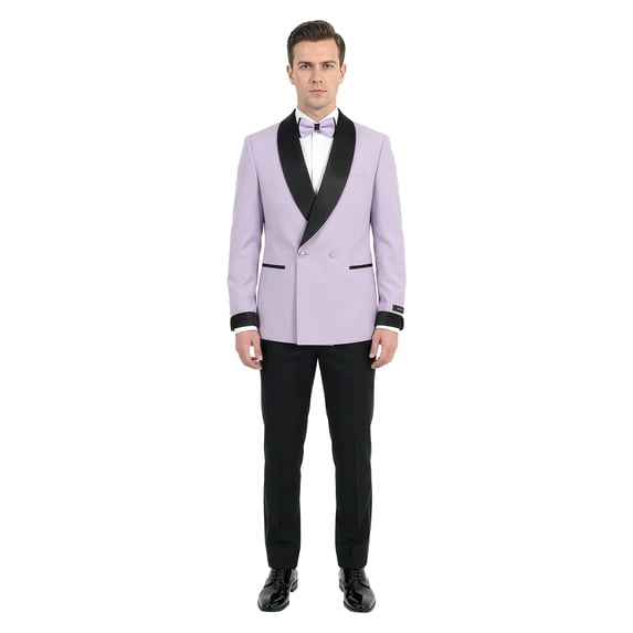 Tazzio Skinny Fit Satin Shawl Collar Double Breasted 2 Piece Tuxedo Suit Set